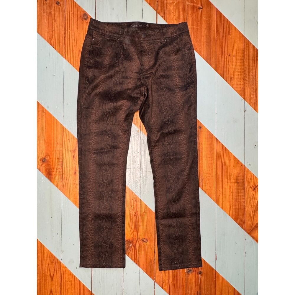 Liverpool Jeans Company Straight Leg Snake Print Jeans Size 12 Brown Black - Picture 2 of 9